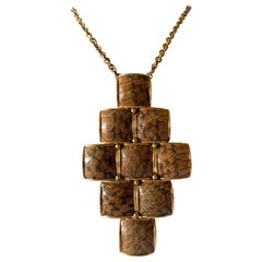 Vintage Gold Snakeskin Modernist Geometric Pendant Necklace