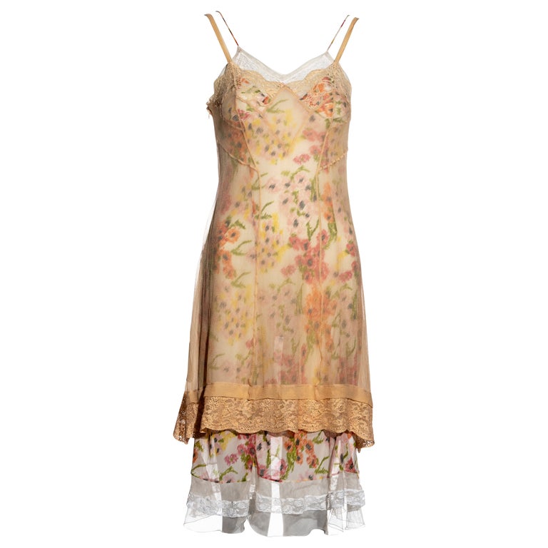 Christian Dior by John Galliano floral silk double-layered slip dress ...