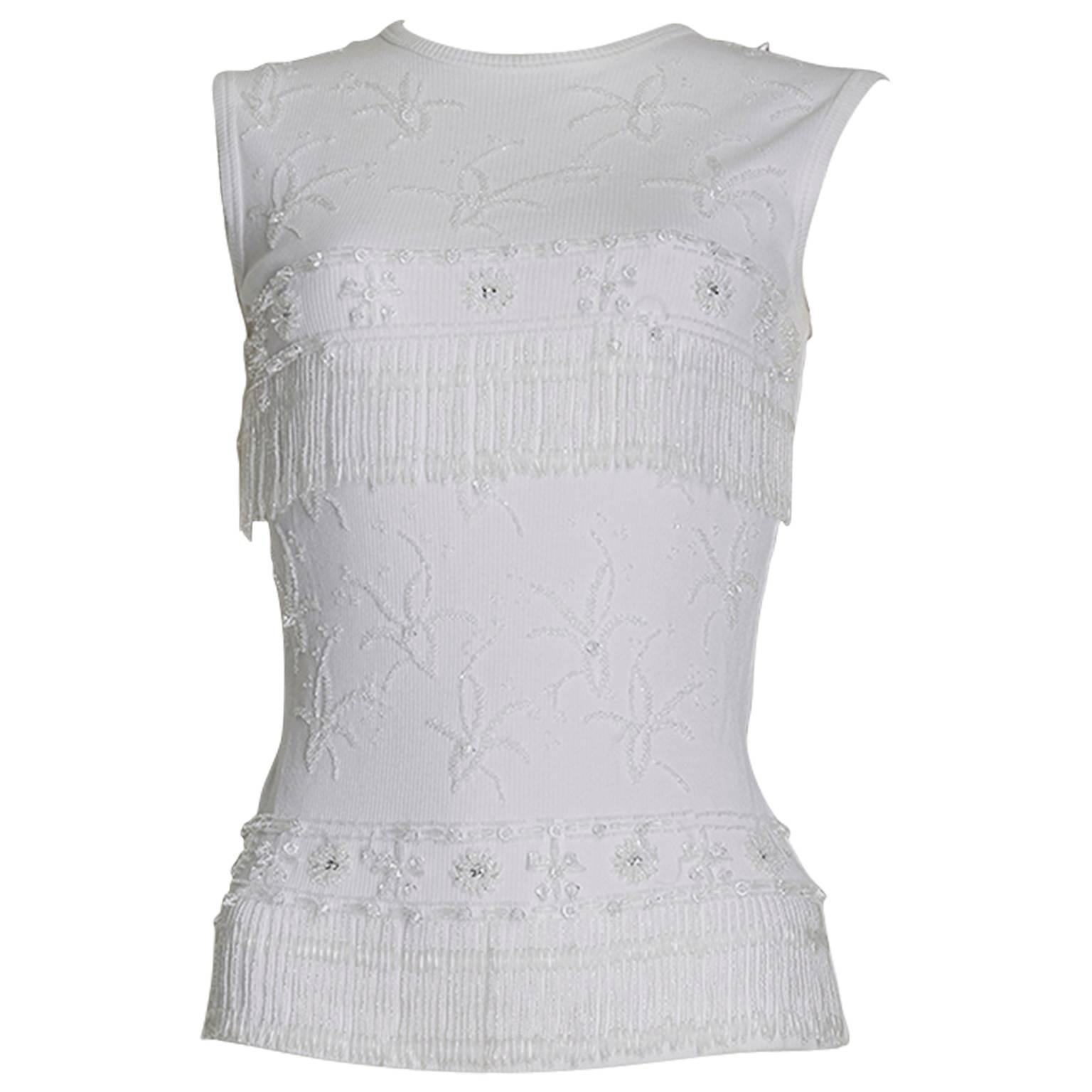 Dolce and Gabbana White Beaded Cotton Tank Top Approx UK Size 8 For Sale