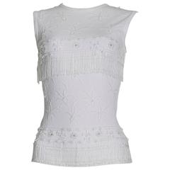 Dolce and Gabbana White Beaded Cotton Tank Top Approx UK Size 8