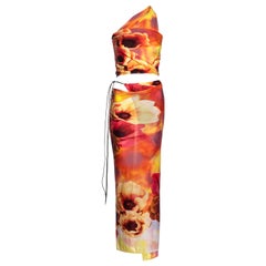 Roberto Cavalli pink and orange floral printed lycra wrap skirt and top, ss 2002