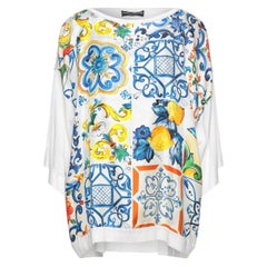 Dolce & Gabbana Multicolour Top Off White Majolica Print Silk Oversized