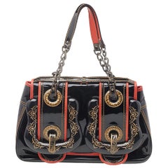 Fendi Black/Orange Patent Leather And Leather B Bag Shoulder Bag