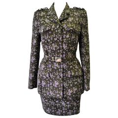 Vintage Gianni Versace Istante Floral Militaire Mini Skirt Suit