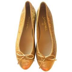 New Chanel Ballerina Flats - Size 37.5 - Gold Sequins with Gold Toe - Rare