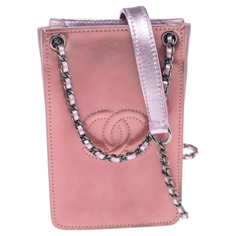 Chanel Pink Patent Leather CC Phone Holder Crossbody Bag