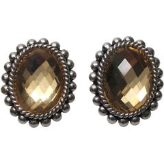 Stephen Dweck Sterling Silver and Yellow Citrine Beveled Earrings 1