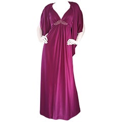 1970s Wine / Burgundy 70s Retro Beaded Disco Maxi Dress w/ Matching Shrug