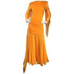 Sensational Vintage Bill Blass Marigold Yellow Silk Chiffon Gown / Dress Size 14