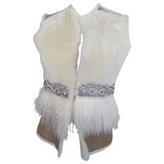 Boho - Gilet en peau de mouton doré avec strass d'agneau tibétain