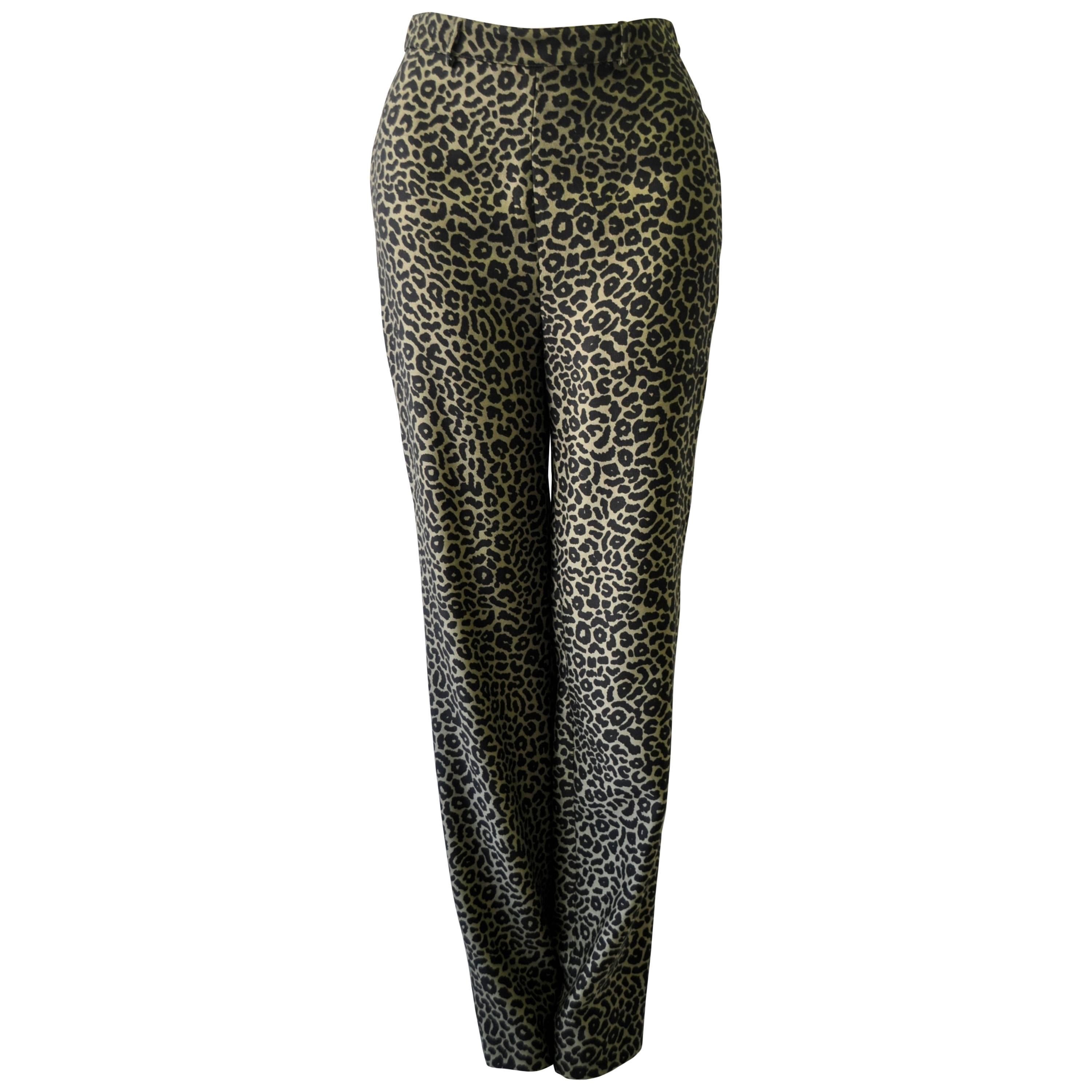 Gianni Versace Istante High Waisted Leopard Print Pants For Sale