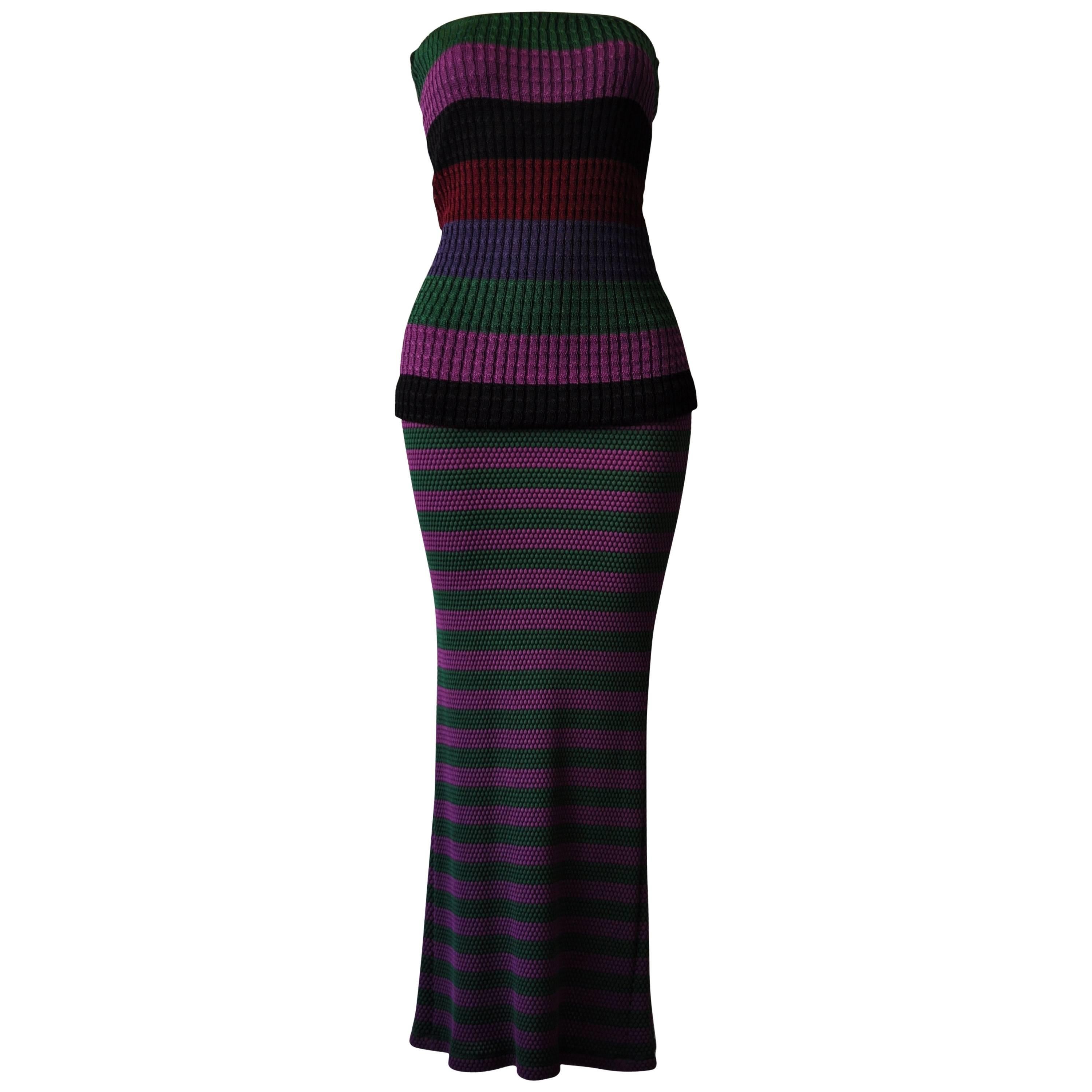 Raro Conjunto sin tirantes de punto a rayas Gianni Versace Couture en venta