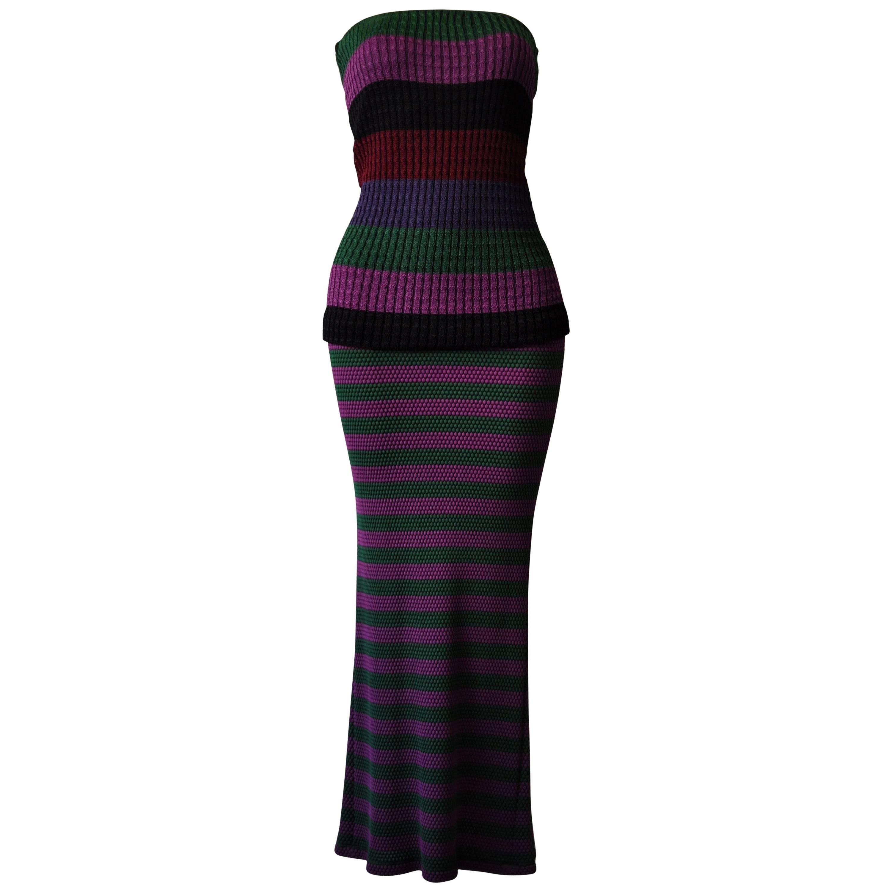 Rare Gianni Versace Couture Striped Knit Strapless Ensemble For Sale