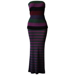 Vintage Rare Gianni Versace Couture Striped Knit Strapless Ensemble