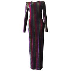 Iconic Gianni Versace Couture Striped Stretch Velvet Maxi Dress