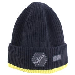 Vintage Louis Vuitton Black x Yellow Cable Knit Gravity Beanie Hat Cap Space 527lvs38