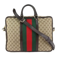 Vintage Gucci Dark Brown Web Briefcase 2way Attache  915gk74