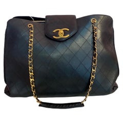 90’s Chanel Black Leather Maxi Shopper Bag 