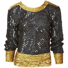 Retro Yves Saint Laurent Bugle Beaded and Sequined Top