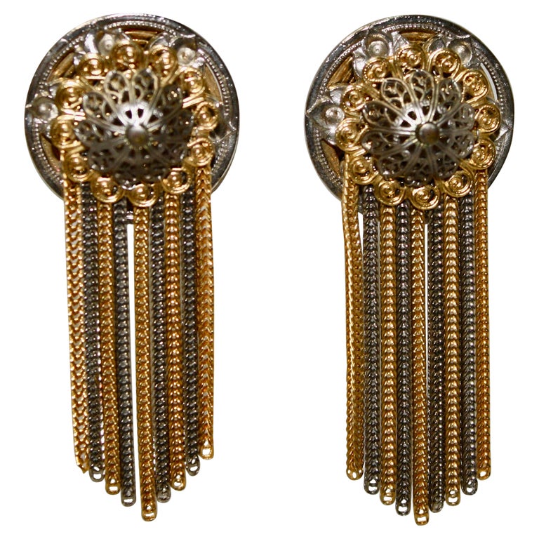 Françoise Montague Silver and Gold Tassel Earrings  For Sale