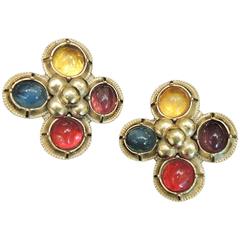 Boucles d'oreilles vintage multicolores signées Yves St. Laurent Rive Gauche France