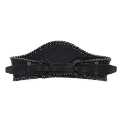 2000s Gianfranco Ferré black leather belt with black patent leather interwoven
