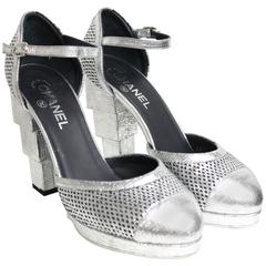 Chanel Silber Metallic D'ORSAY High Heels Pumps