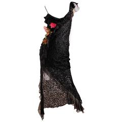 Christian Dior Abendkleid Schwarz/Schwarz/Flowers