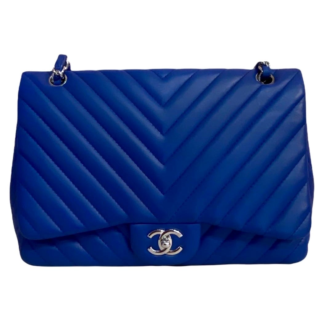 Chanel Blue Leather Jumbo Bag