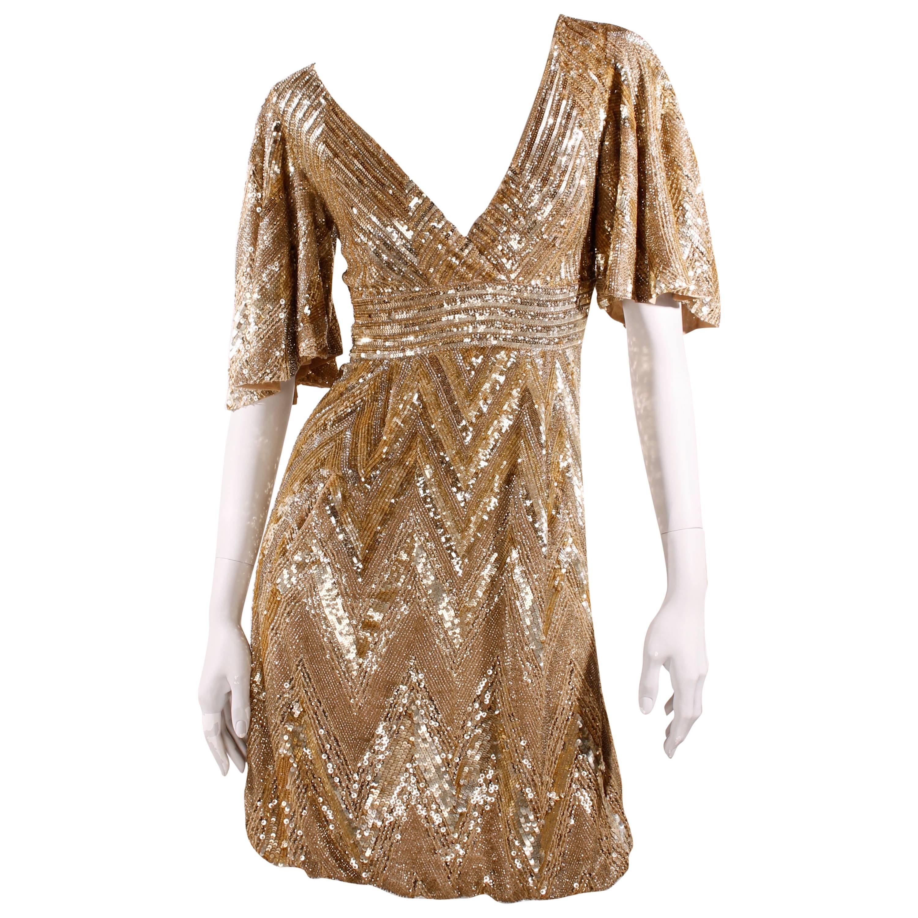 Elie Saab Cocktaildress Gold - sequins and beads For Sale at 1stDibs