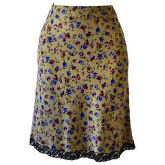 Unique Gianni Versace Istante Khaki Floral Lace Trim Skirt