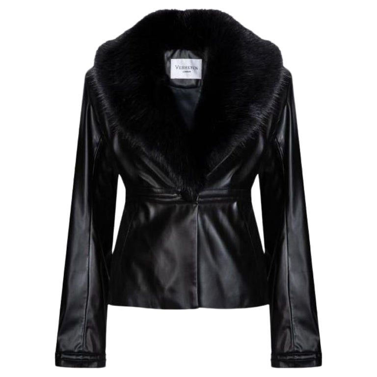 Verheyen London Cropped Edward Jacket in Vegan Leather with Faux Fur, Size 8 For Sale