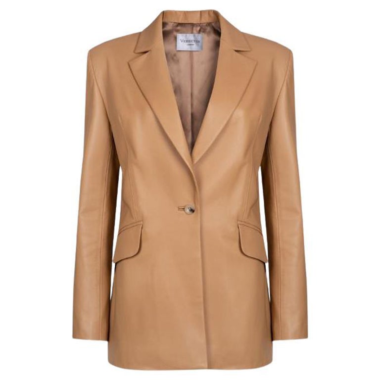 Verheyen London Chesca Oversize Blazer in Camel Leather, Size 8 For Sale