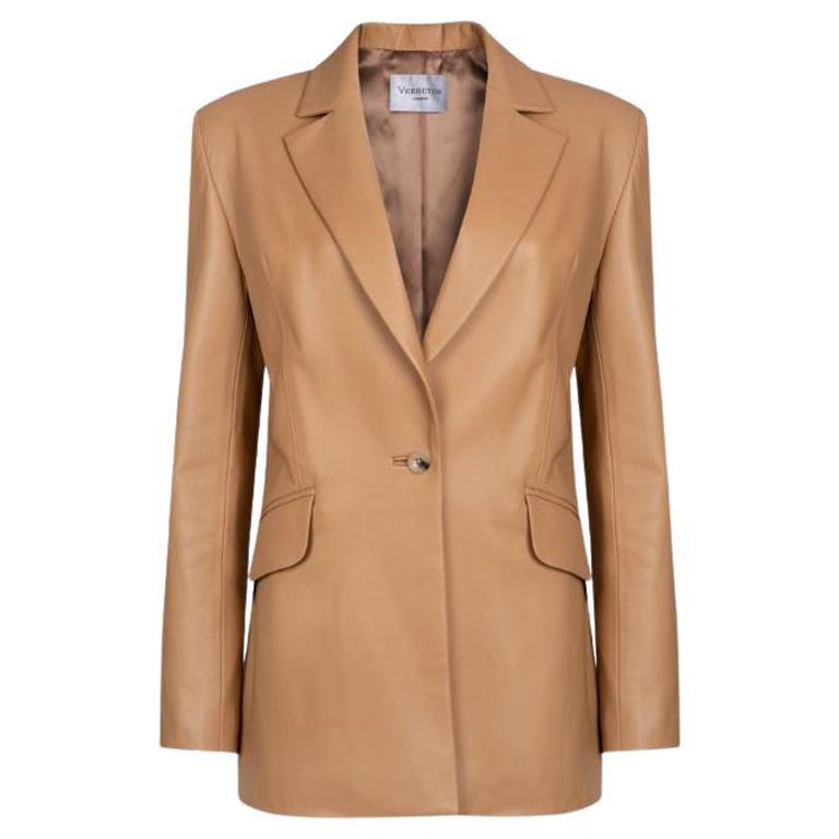 Verheyen London Chesca Oversize Blazer in Camel Leather, Size 8