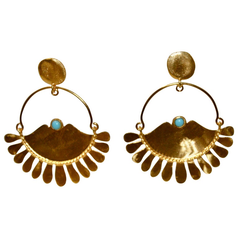 Nounzein Gilded Brass Fan Earrings  For Sale