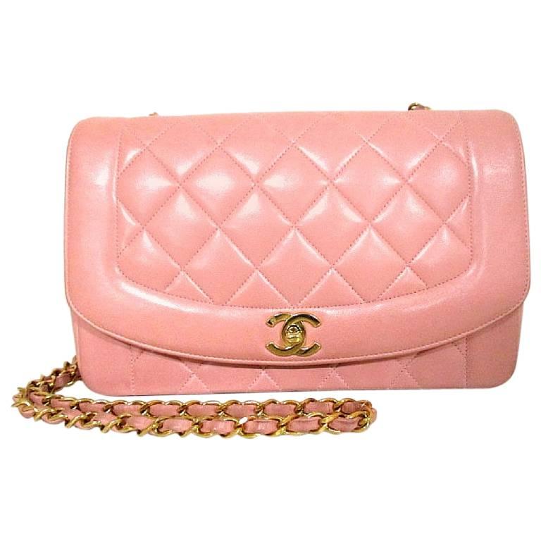 Vintage CHANEL pink color lambskin classic 2.55 shoulder purse with golden chain