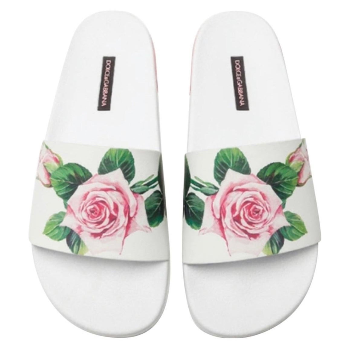 Dolce & Gabbana Tropical Rose Print Rubber Beachwear Sliders In Floral Print