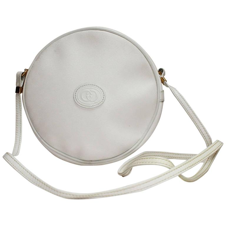 1980s Gucci White Leather Logo Embossed Crossbody Bag at 1stDibs
