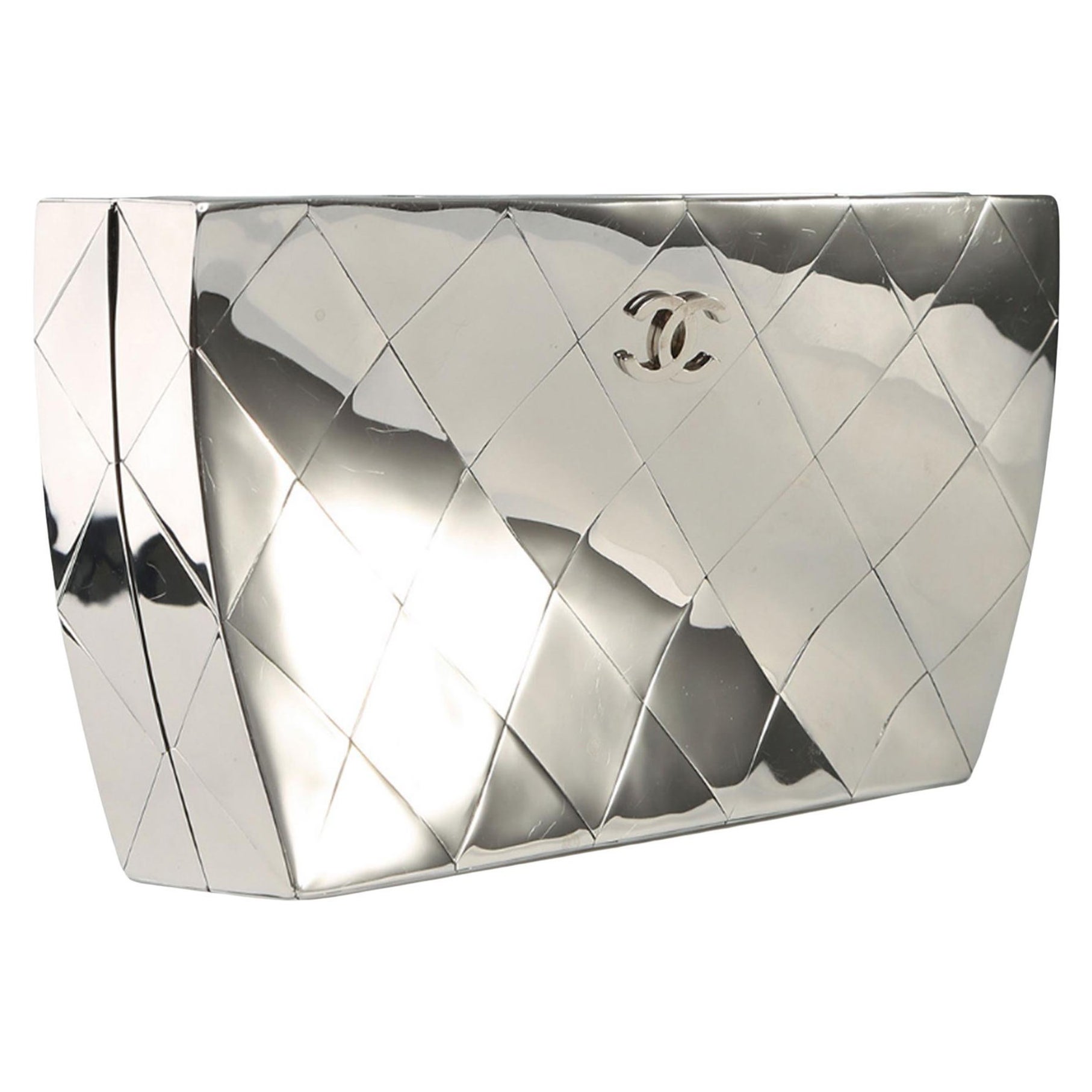 Chanel Limited Edition Curved Warped Mirror Silver Metallic Minaudière  Clutch
