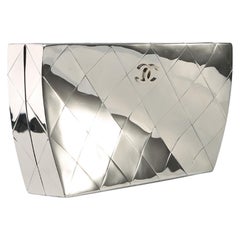 Chanel Limited Edition Curved Warped Mirror Silver Metallic Minaudière Clutch