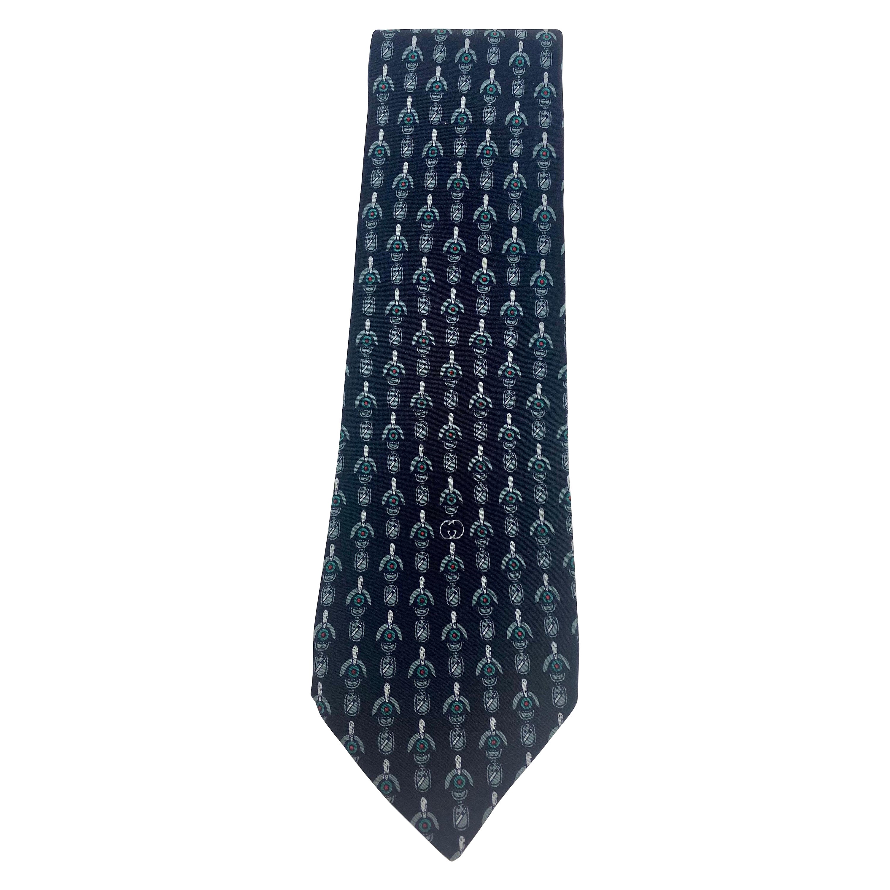 Gucci Silk Black and Green GG Pattern Tie  For Sale