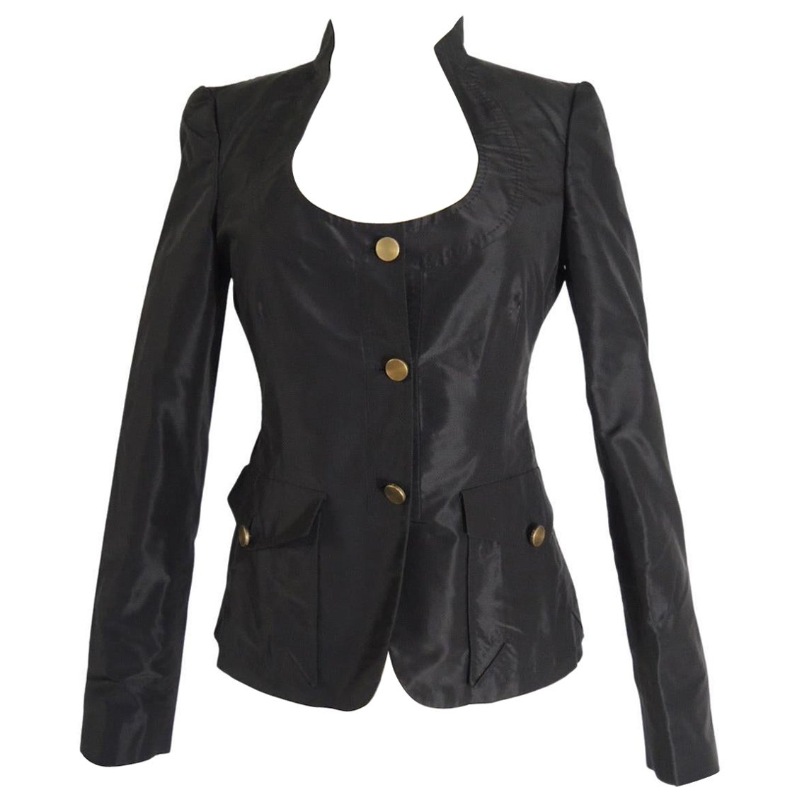 Gucci Black Silk Scoop Neck Blazer Jacket