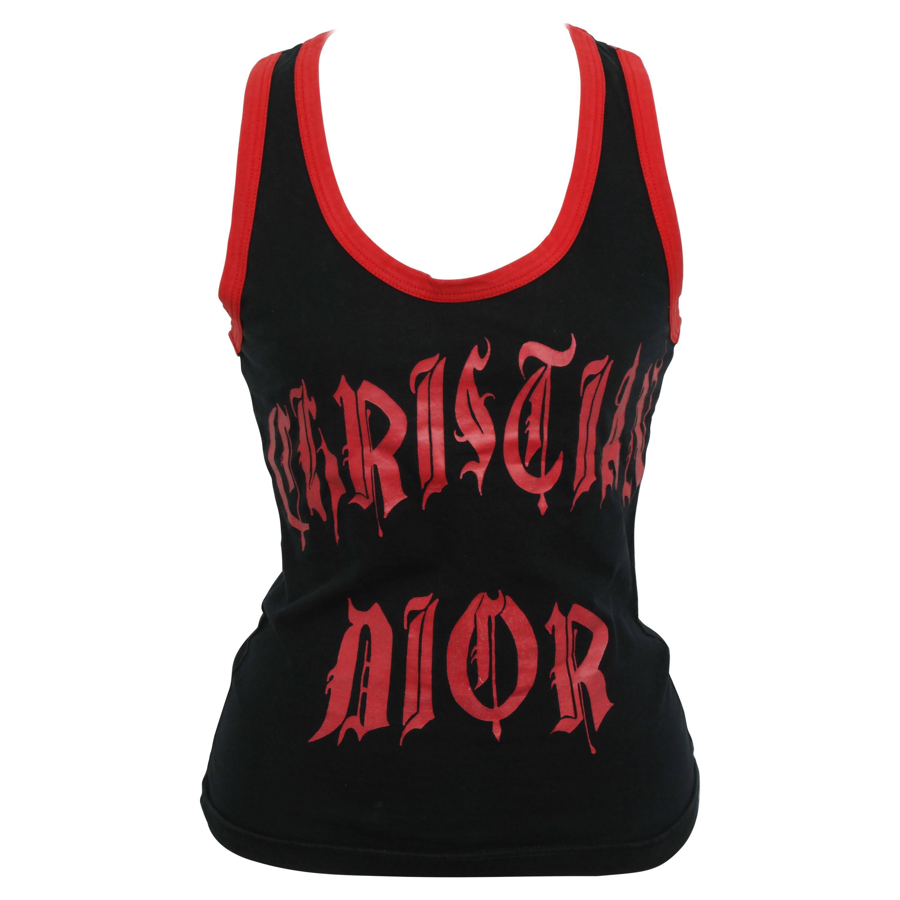 Christian Dior Red/Black Gothic Logo Tank Top T-shirt