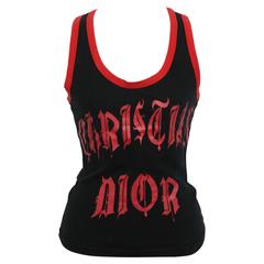 Christian Dior Red/Black Gothic Logo Tank Top T-shirt