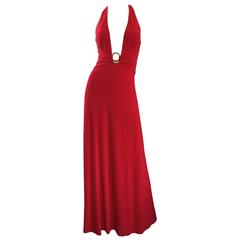 Amazing Vintage Lillie Rubin Lipstick Red Sexy ' Plunging ' Jersey Gown / Dress