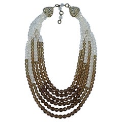 Coppola e Toppo Six Strand Clear and Caramel Brown Crystal Bead Necklace 1950s