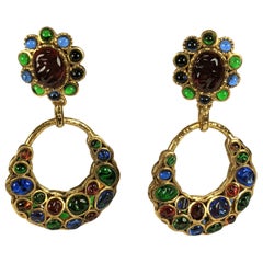 Retro Lovely Chanel Poured Glass Hoop Earrings, Maison Gripoix