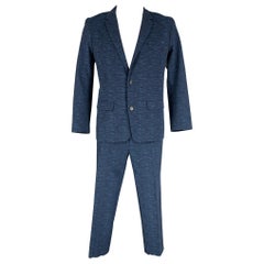 MR TURK Size 42 Navy & Blue Textured Cotton Single Breasted Suit