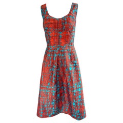 Used Oscar de la Renta Size 14 2000s Orange + Blue Silk Fit n’ Flare Y2K Dress