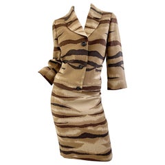 Valentino Size 8 Tiger Animal Zebra Print Brown Tan Camel 2000s Skirt Suit 